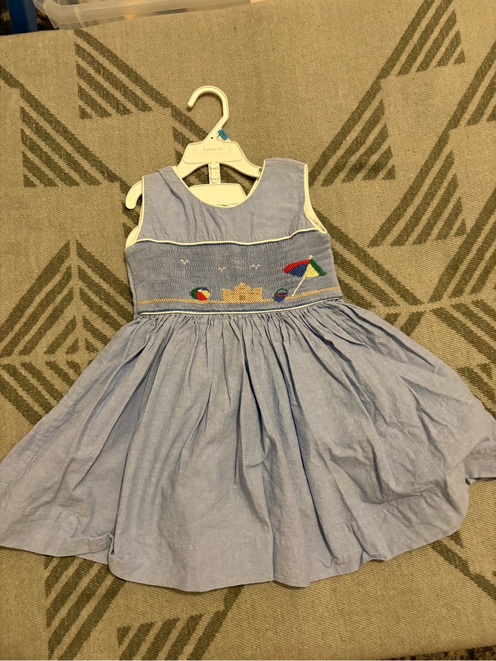 Strasburg Light Blue Smocked Beach Motif Dress